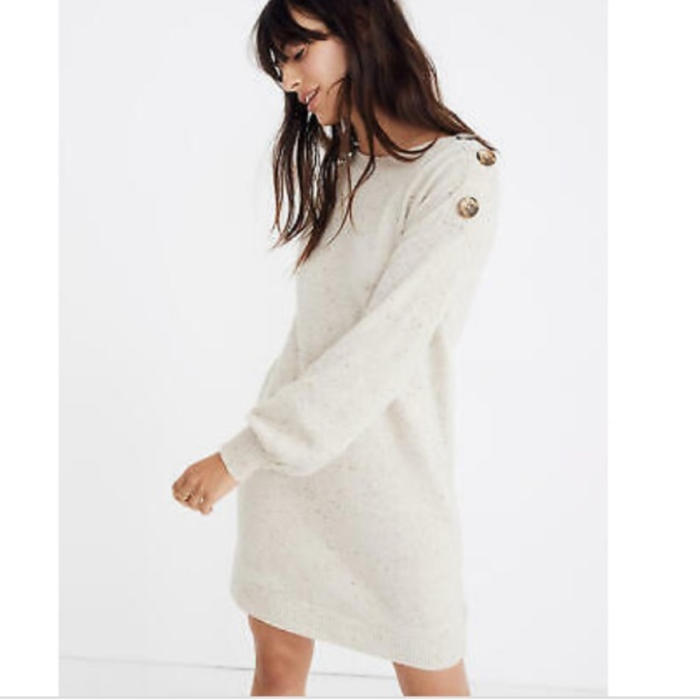 Madewell Cream Long Sleeve Knit Dress